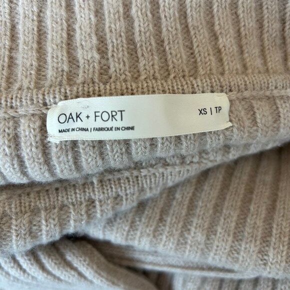 Oak + Fort Ribbed Funnel Neck Knit Sweater Oatmeal Beige Size XS Minimal Cozy - Picture 6 of 9